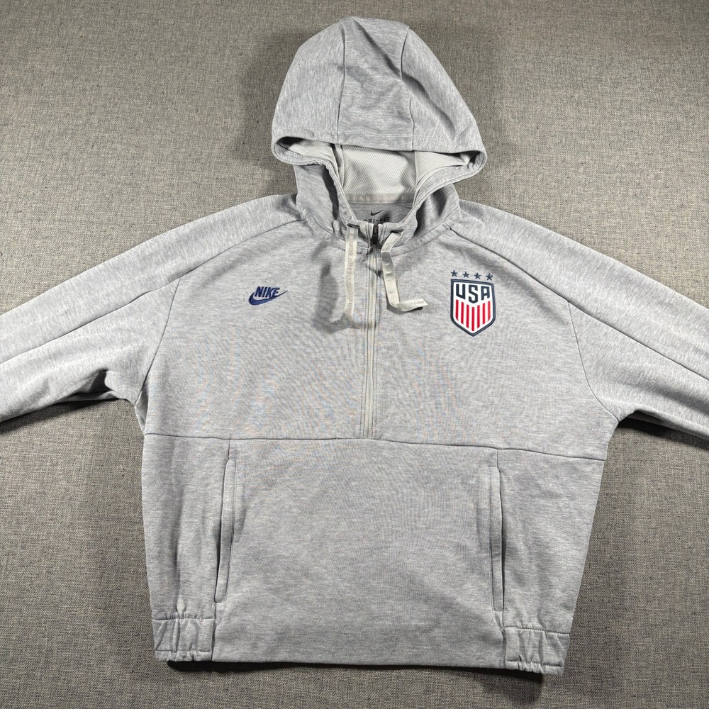Nike Soccer Hoodie Womens S Gray USWNT 4-Star Dri-FIT Cropped Quarter-Zip